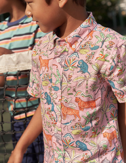 Cotton Linen Shirt-Cameo Pink Tropical Garden-5