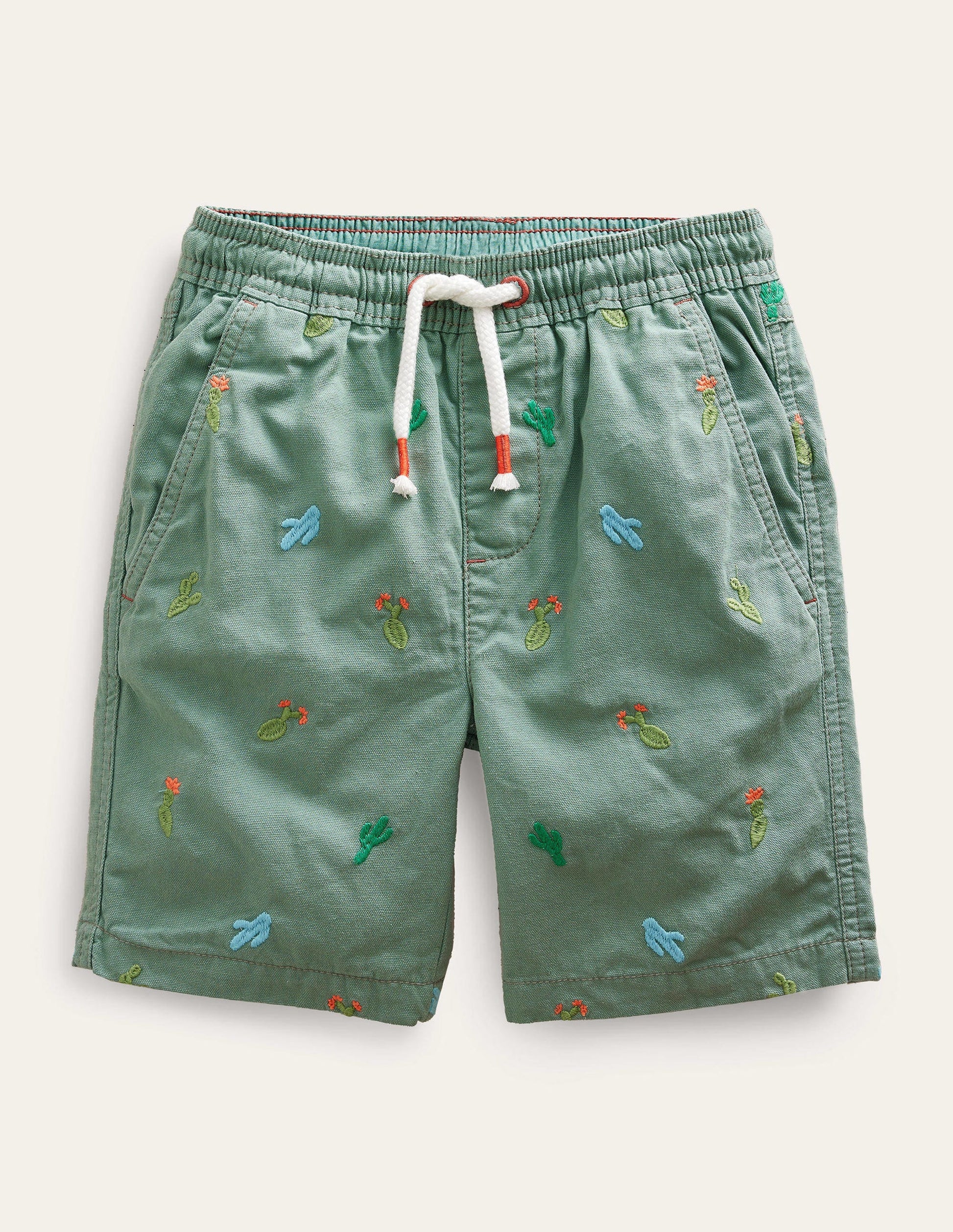 Pull-on Drawstring Shorts-Pottery Green Micro Cactus-1