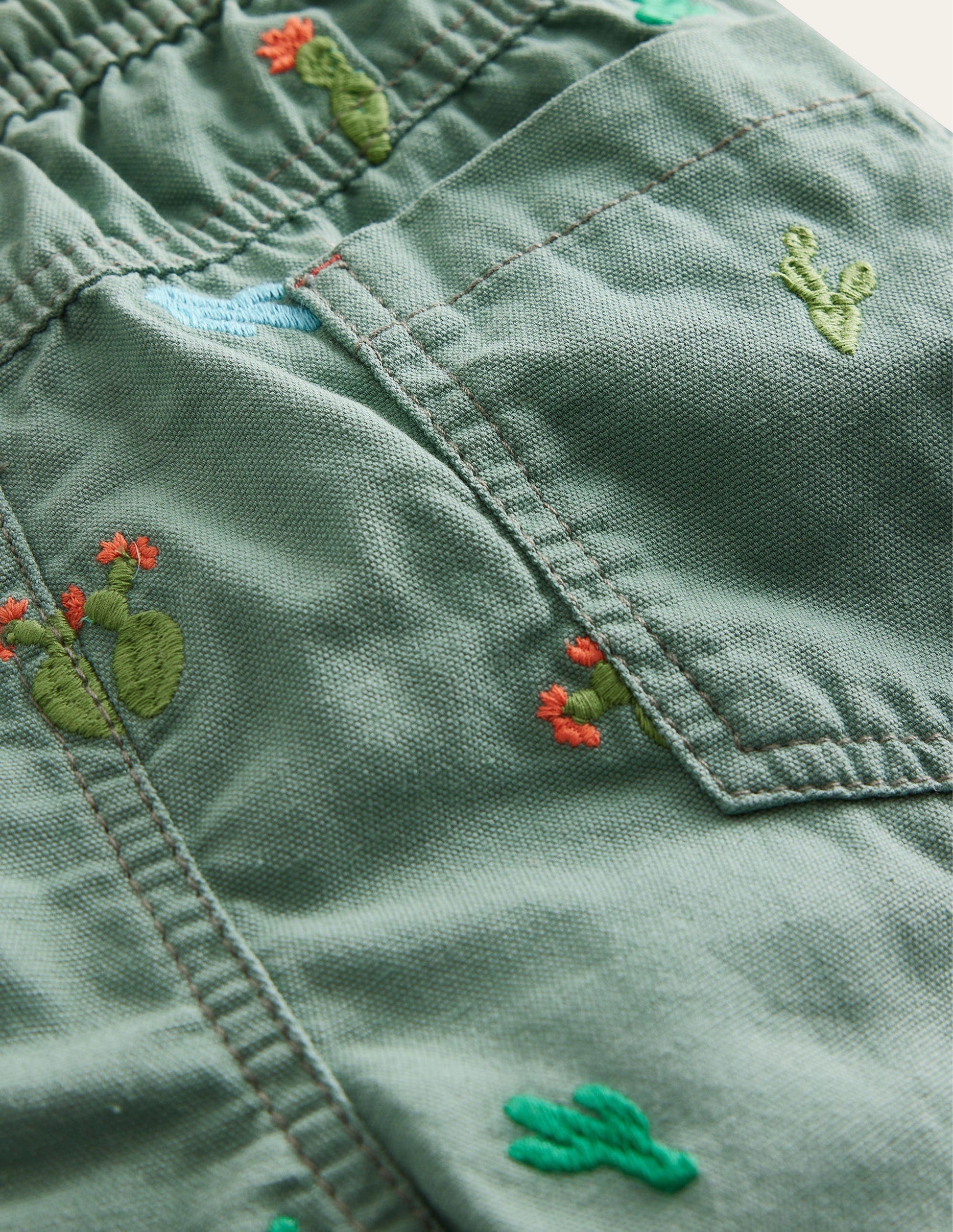 Pull-on Drawstring Shorts-Pottery Green Micro Cactus-3