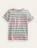 Striped Washed Slub T-shirt-French Pink/Csarite Green