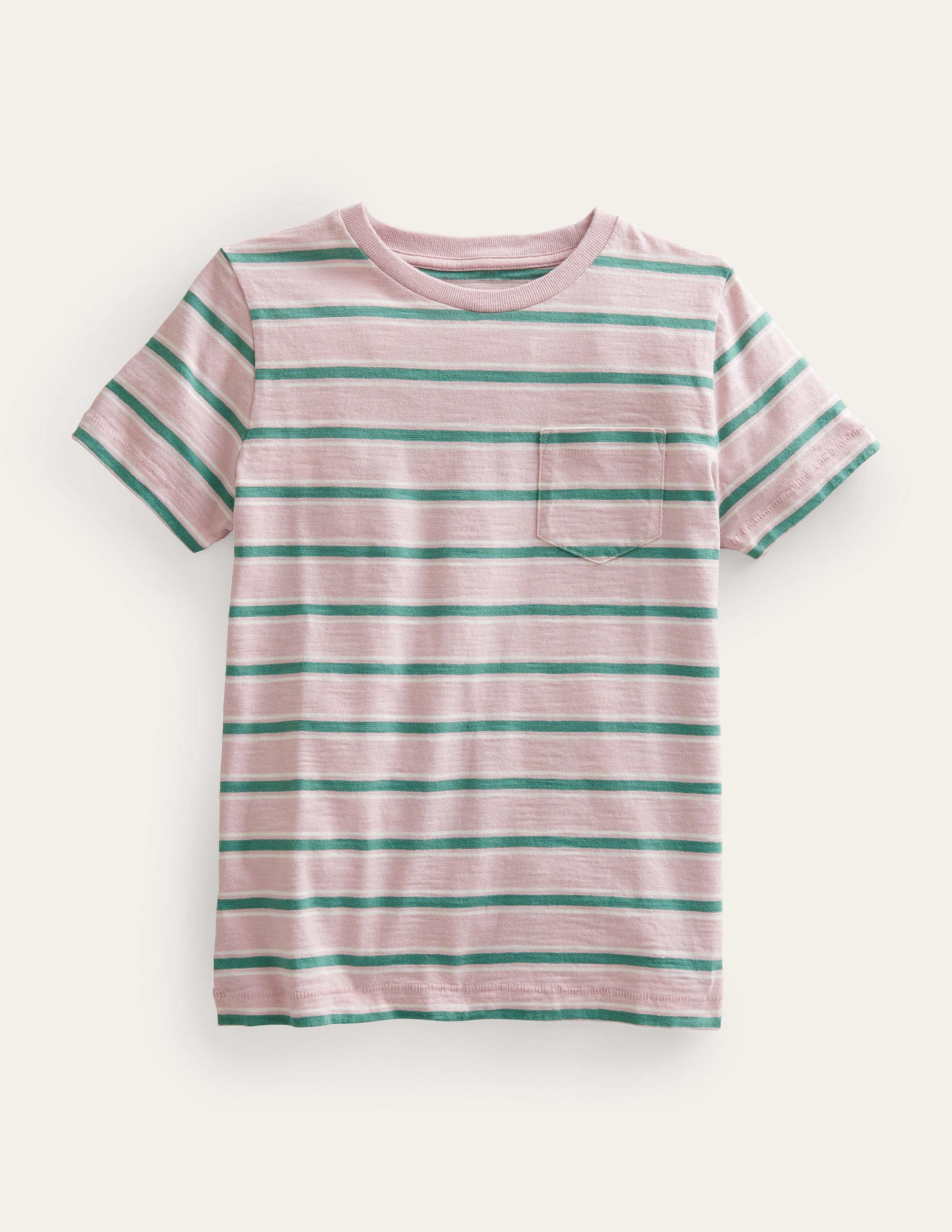 Striped Washed Slub T-shirt-French Pink/Csarite Green - Image 1