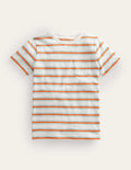 Striped Washed Slub T-shirt-Ivory/Jam Red