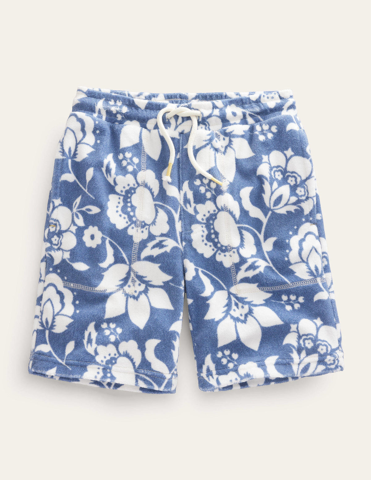 Towelling Sweat Shorts-Blue Floral-1