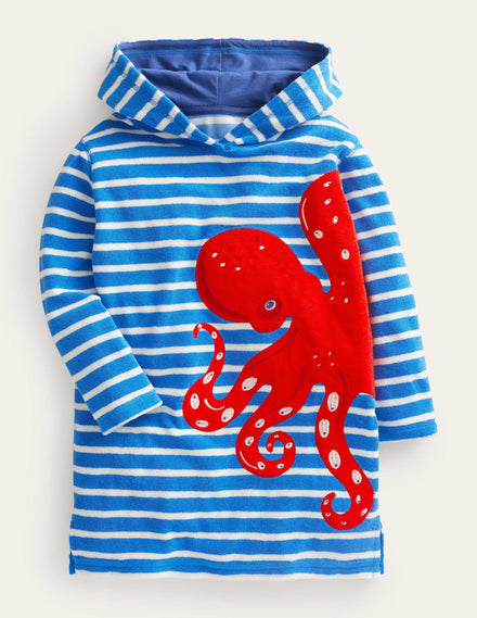 Appliqué Towelling Throw-on-Cabana Blue/Ivory Octopus