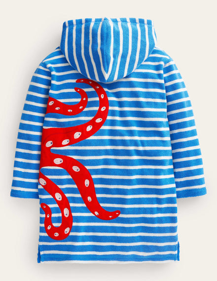 Appliqué Towelling Throw-on-Cabana Blue/Ivory Octopus