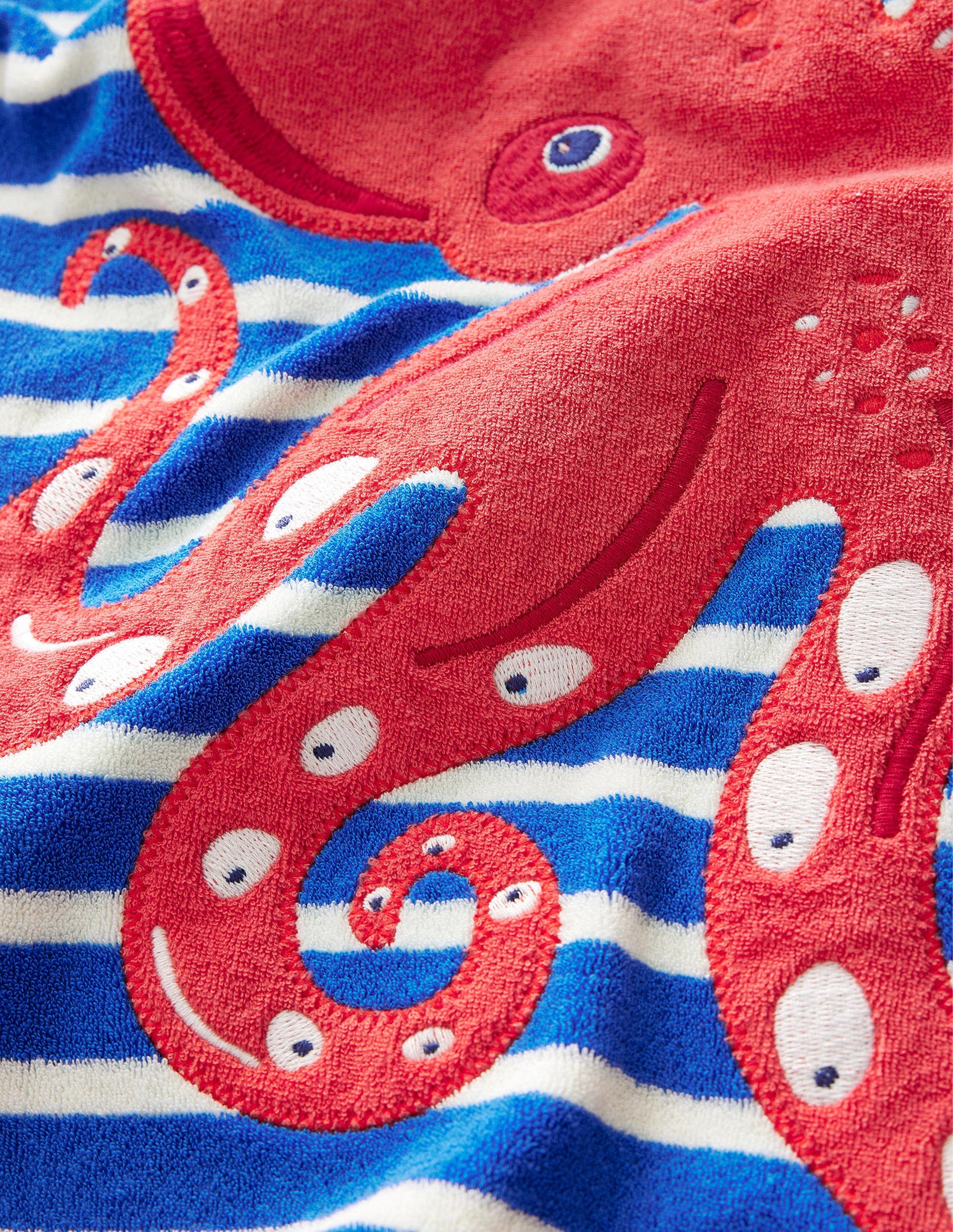 Appliqué Towelling Throw-on-Cabana Blue/Ivory Octopus-3