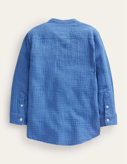 Double Cloth Grandad Shirt-Delft Blue-2