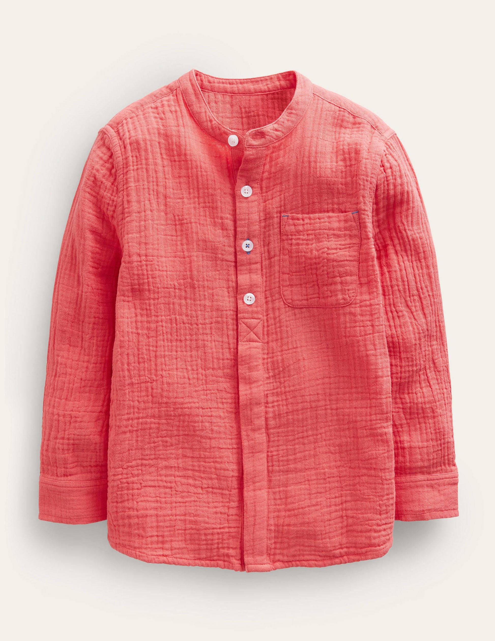 Double Cloth Grandad Shirt-Jam Red-1