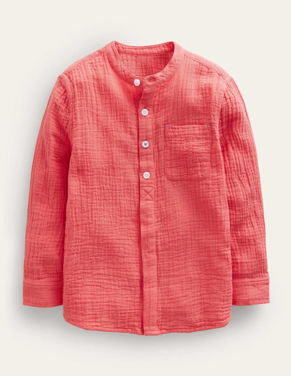 Double Cloth Grandad Shirt-Jam Red-1