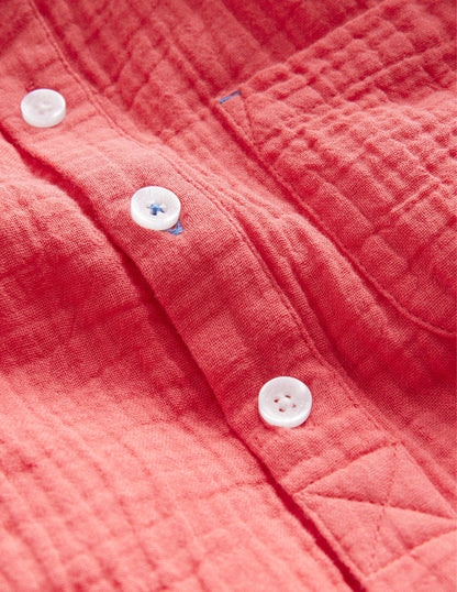 Double Cloth Grandad Shirt-Jam Red-3