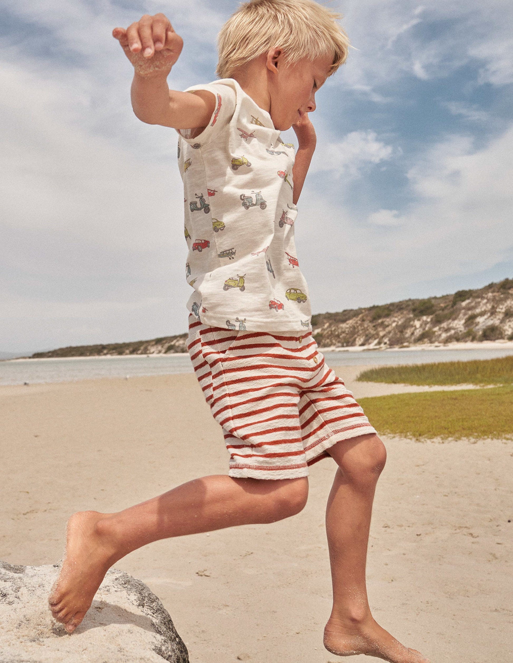 Textured Jersey Short-Chestnut Brown/White-4