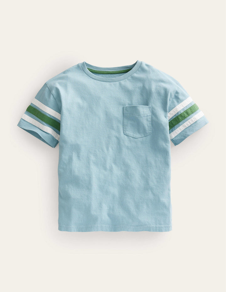 Contrast Stripe T-shirt-Tourmaline Blue
