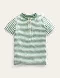 Washed Cotton Henley T-shirt-Pea Green