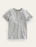 Washed Cotton Henley T-shirt-Grey Marl