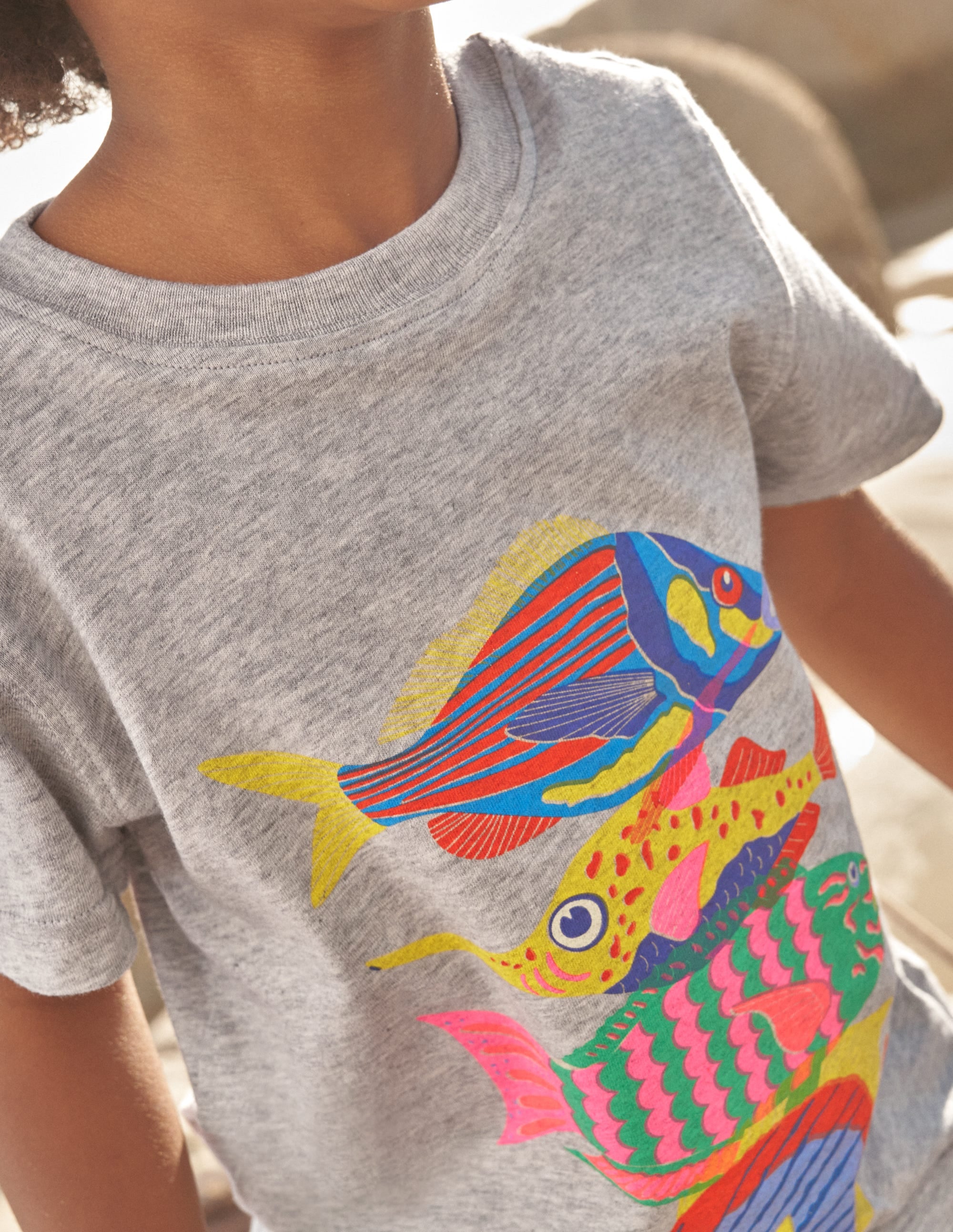Graphic-Print Cotton T-Shirt-Silver Marl Fish - Image 5