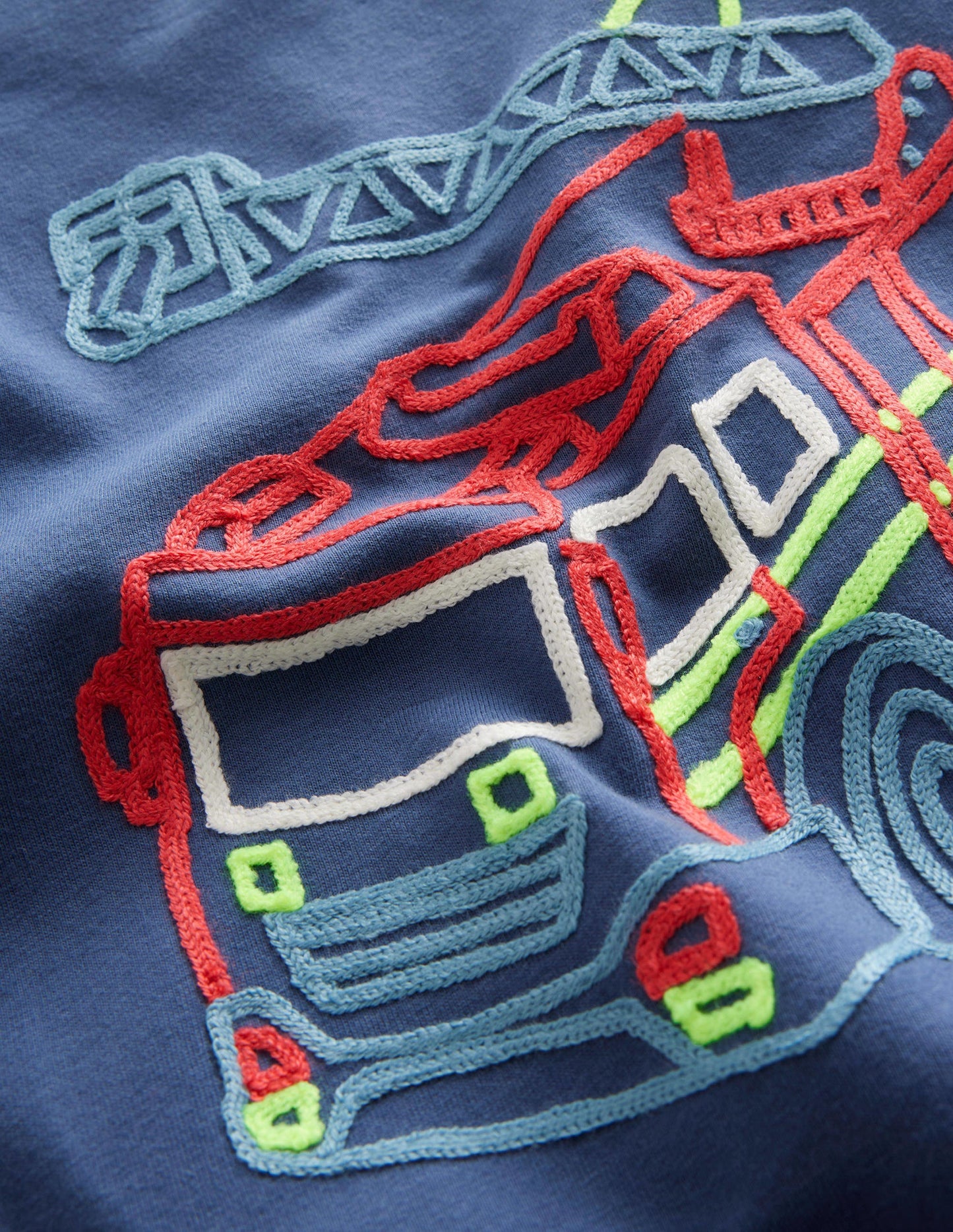 Chain Stitch Logo T-shirt-Robot Blue Fire Engine