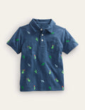 Embroidered Slubbed Polo Shirt-Robot Blue Cactus