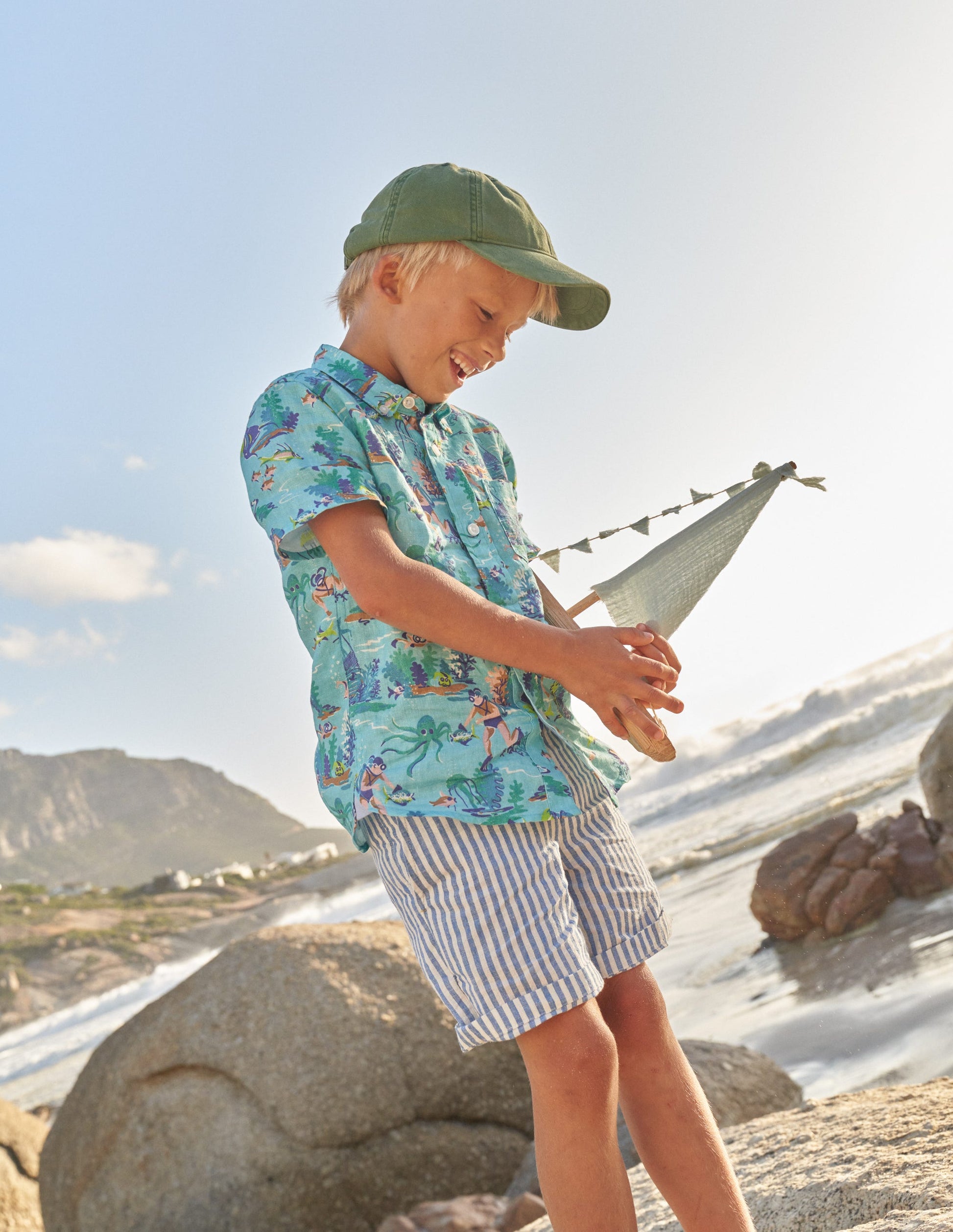 Patterned Chino Shorts-Blue Textured Stripe-4