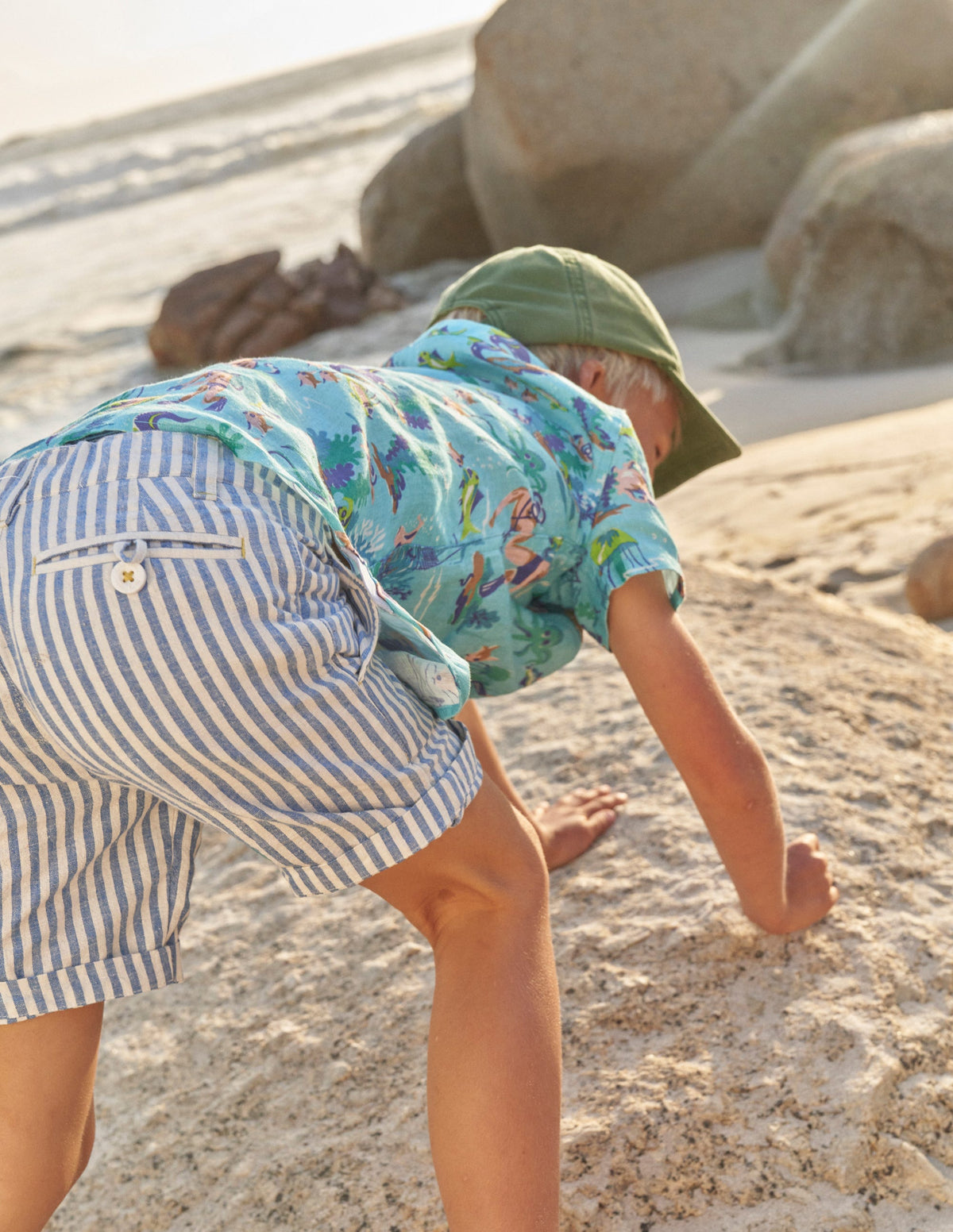 Patterned Chino Shorts-Blue Textured Stripe-5