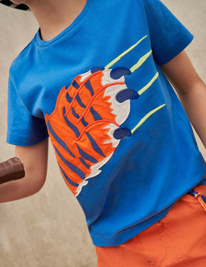 Appliqué T-shirt-Brilliant Blue Tiger Claw-1