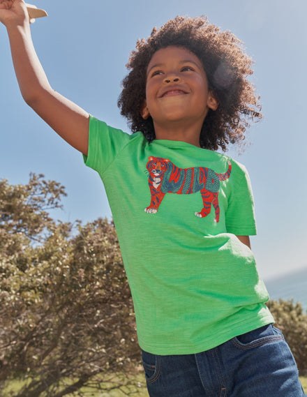 Animal Printed Cotton T-Shirt-Aloe Green Tiger