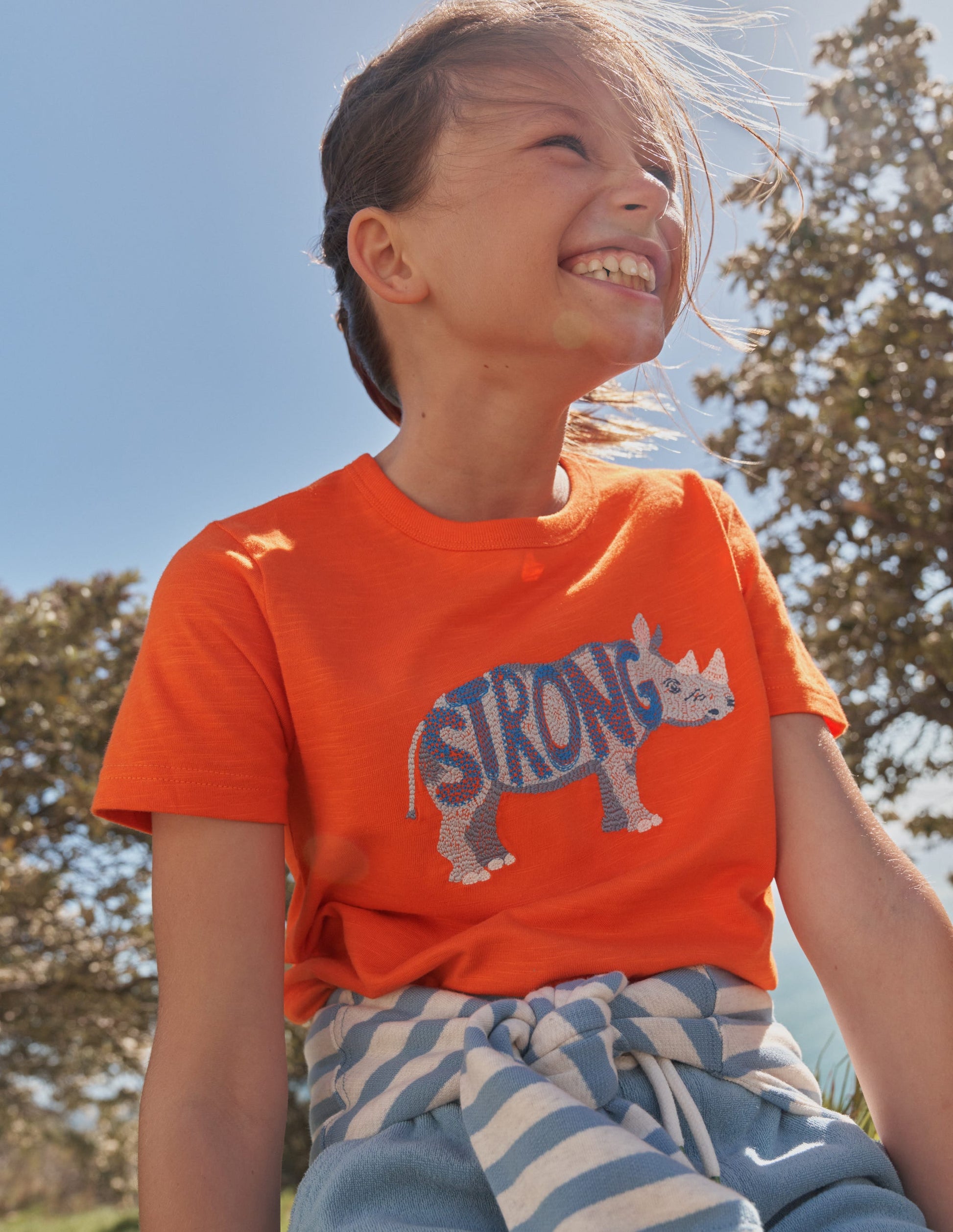 Animal Printed Cotton T-Shirt-Fire Opal Orange Rhino-1
