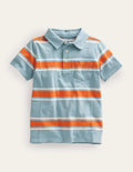Patterned Slub Jersey Polo-Tourmaline Blue/Fire Orange