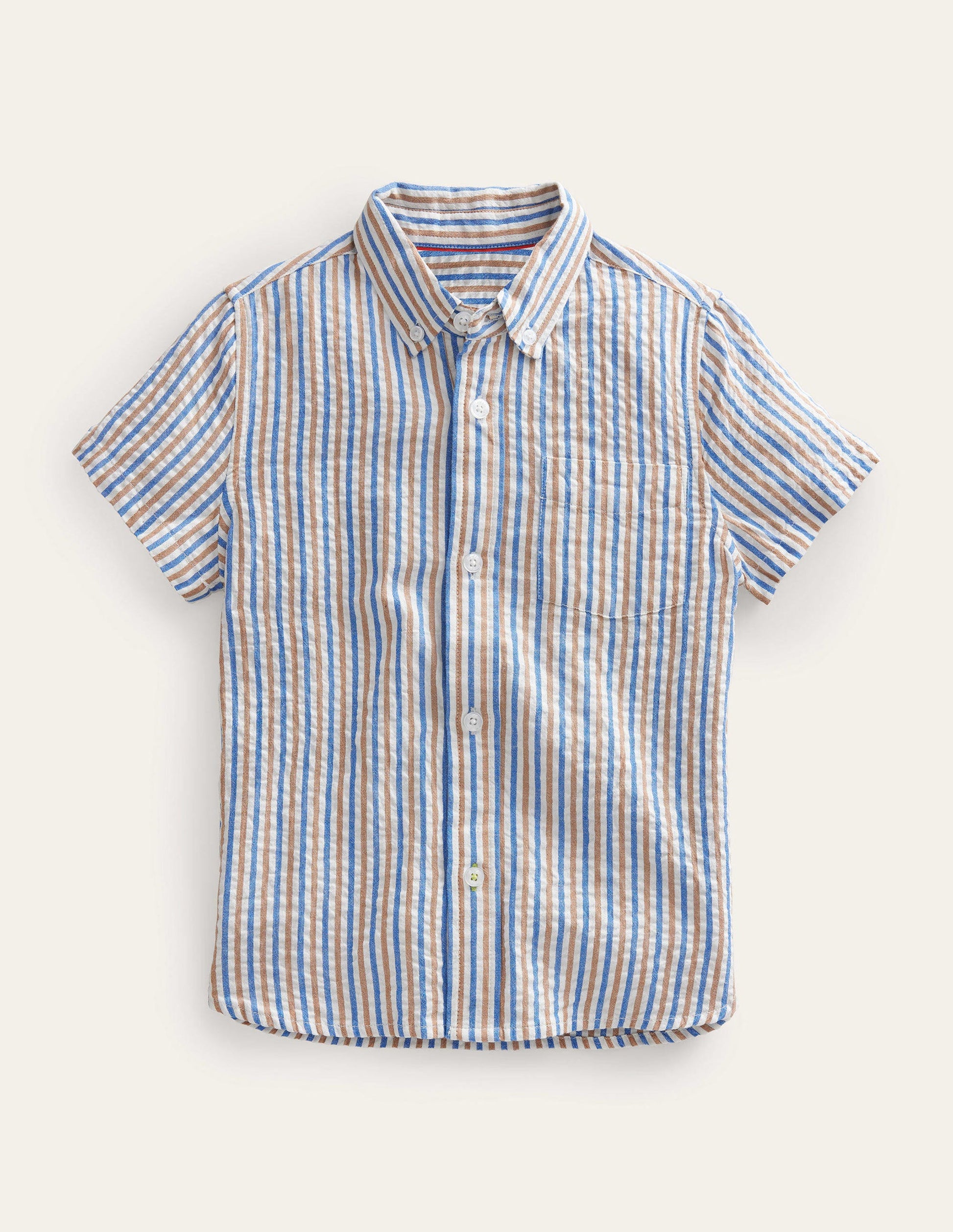 Seersucker Shirt-Blue and Brown Stripe-1