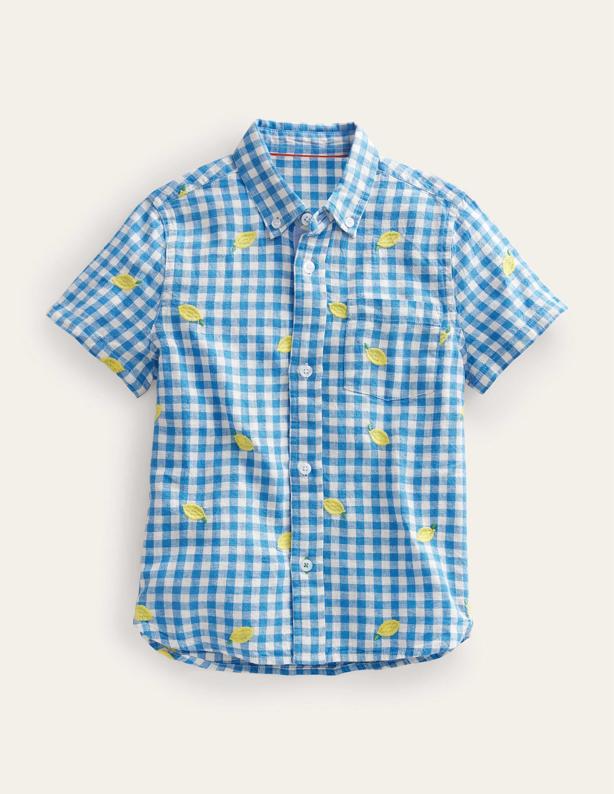 Lemon Gingham Shirt-Blue Check Lemon Print - Image 1
