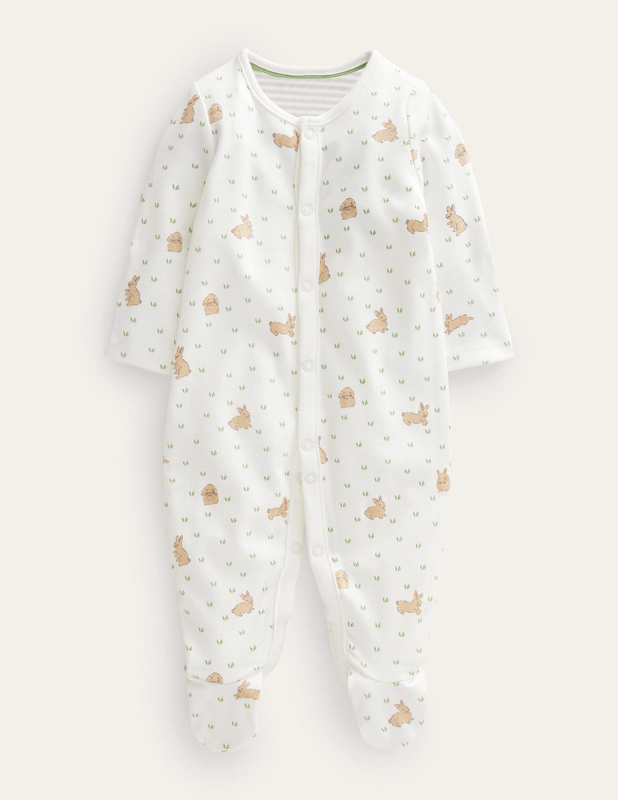 GOTS Printed Sleepsuit-Ivory Bunny Field - Image 1