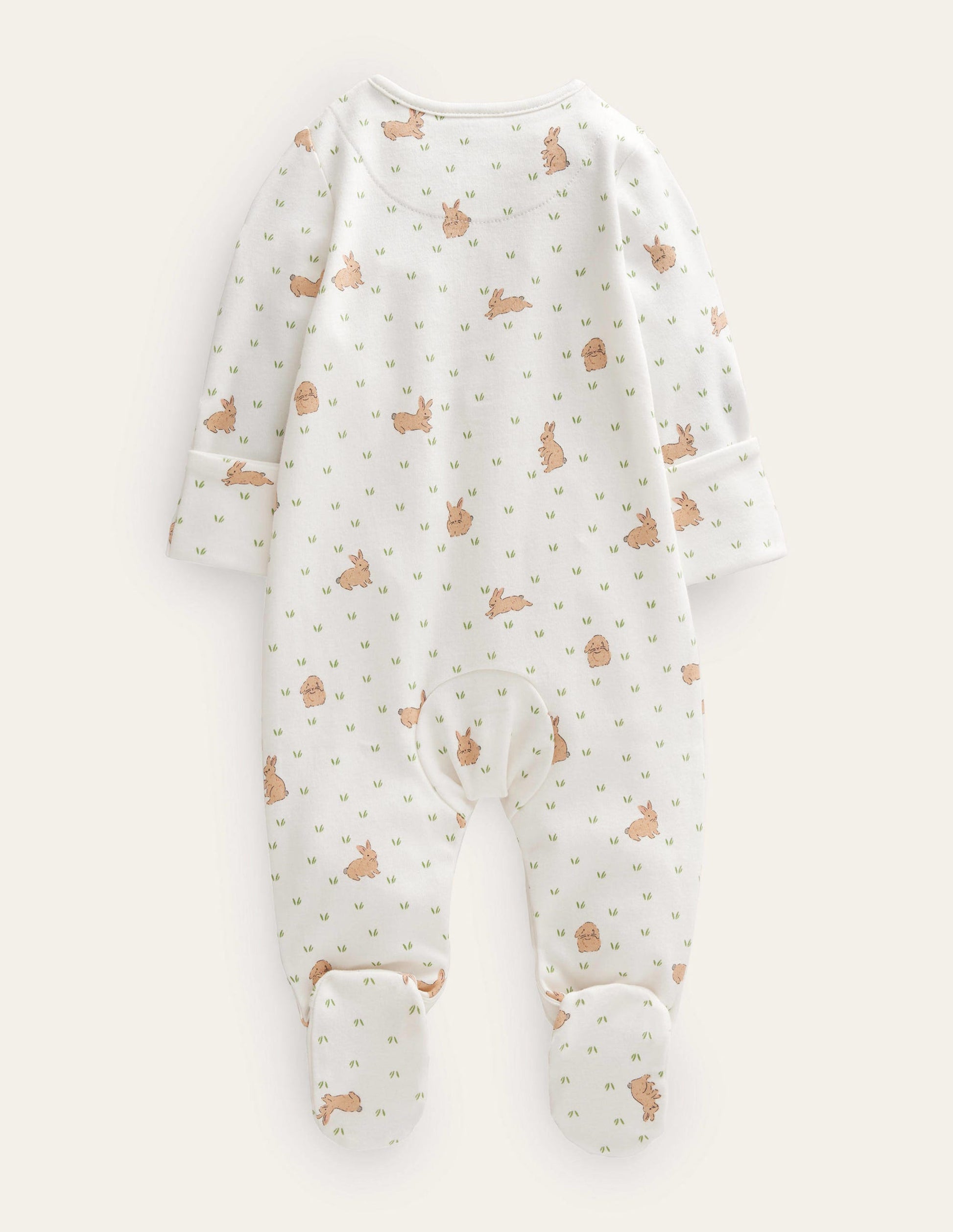 GOTS Printed Sleepsuit-Ivory Bunny Field-2