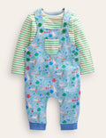 Jersey Dungaree Set-Vista Blue Bunny Patch