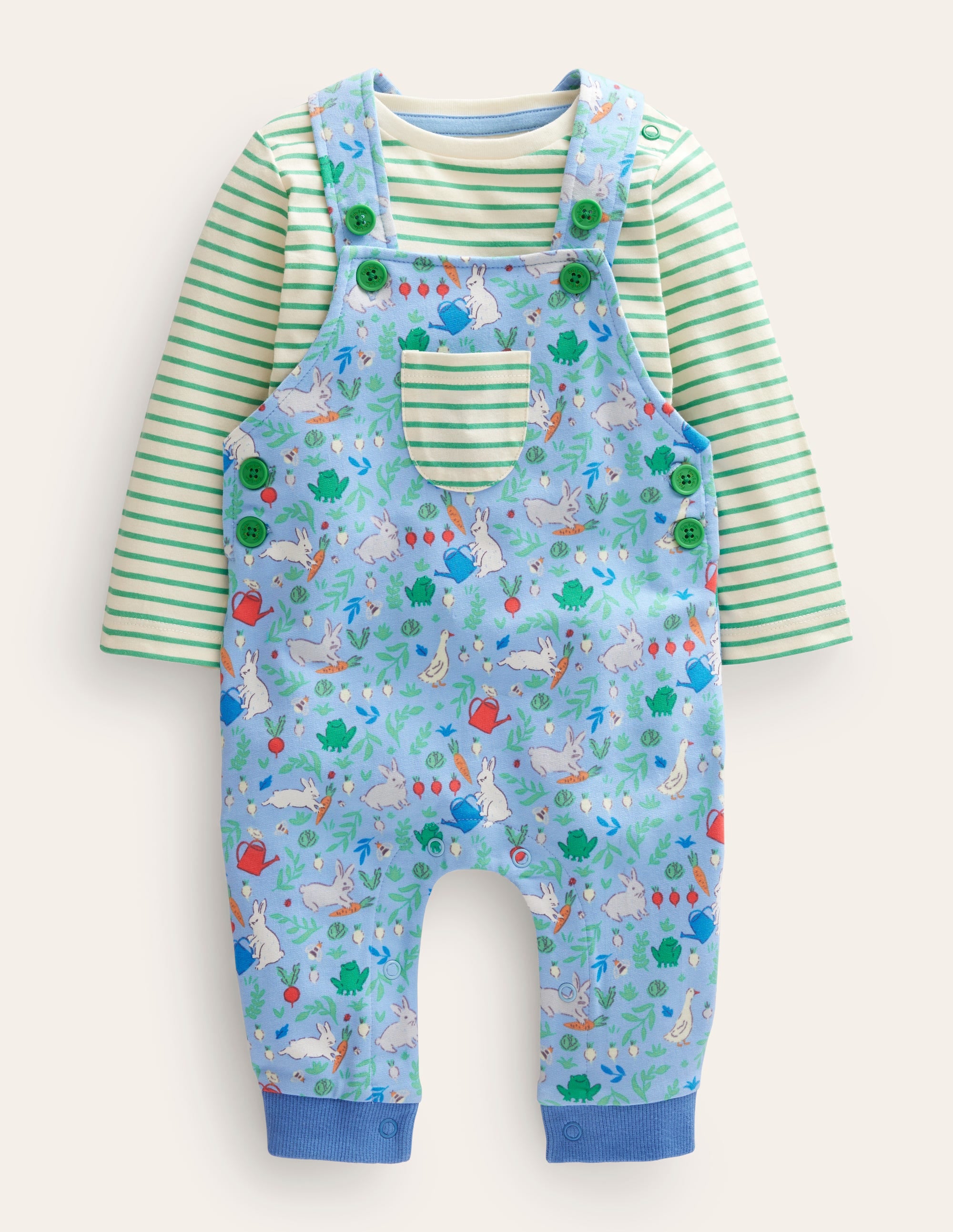 Jersey Dungaree Set-Vista Blue Bunny Patch - Image 1