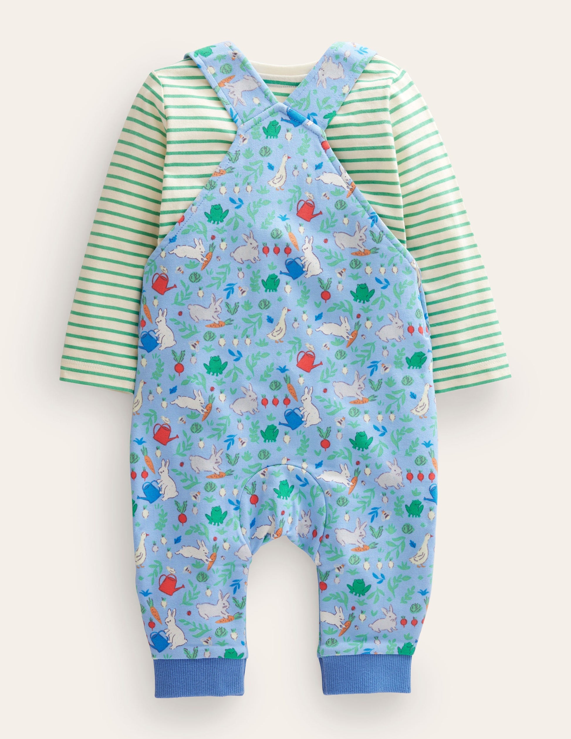 Jersey Dungaree Set-Vista Blue Bunny Patch-2