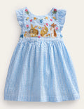 Woven Pinnie Dress-Ivory/Blue Ticking Bunny