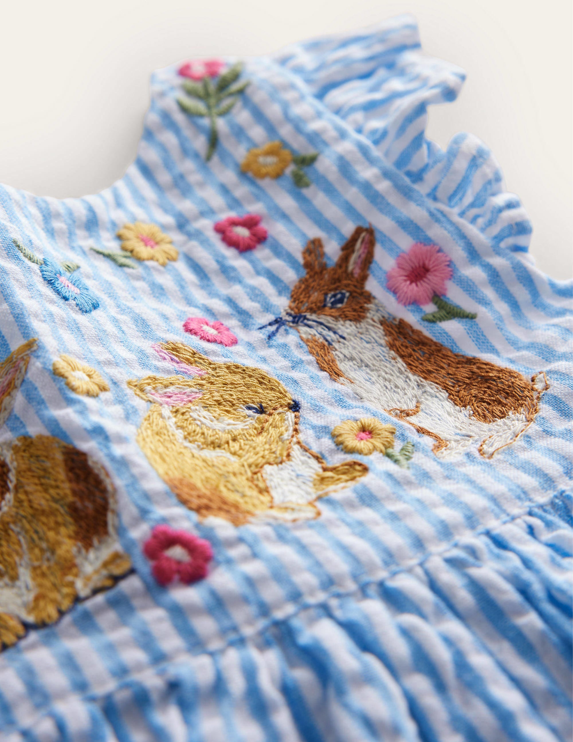 Woven Pinnie Dress-Ivory/Blue Ticking Bunny - Image 3