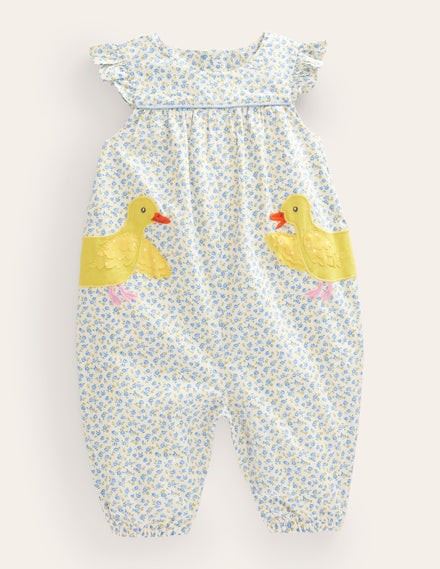 Applique Ruffle Romper-Pale Blue Tiny Rose Chicks