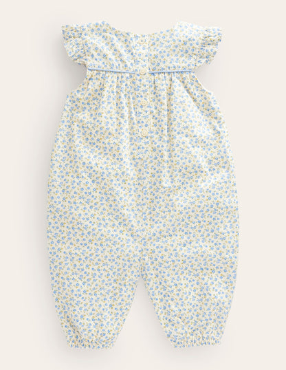 Applique Ruffle Romper-Pale Blue Tiny Rose Chicks-2