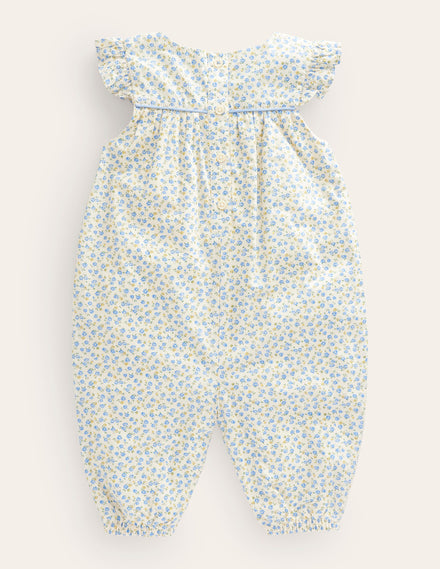 Applique Ruffle Romper-Pale Blue Tiny Rose Chicks
