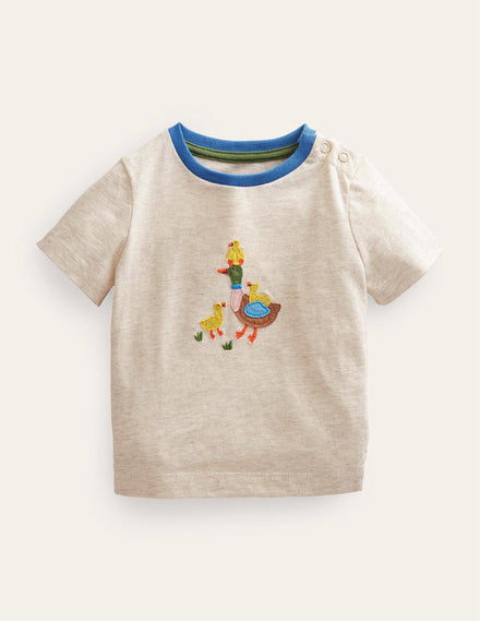 Appliqué T-shirt-Ivory Ducks