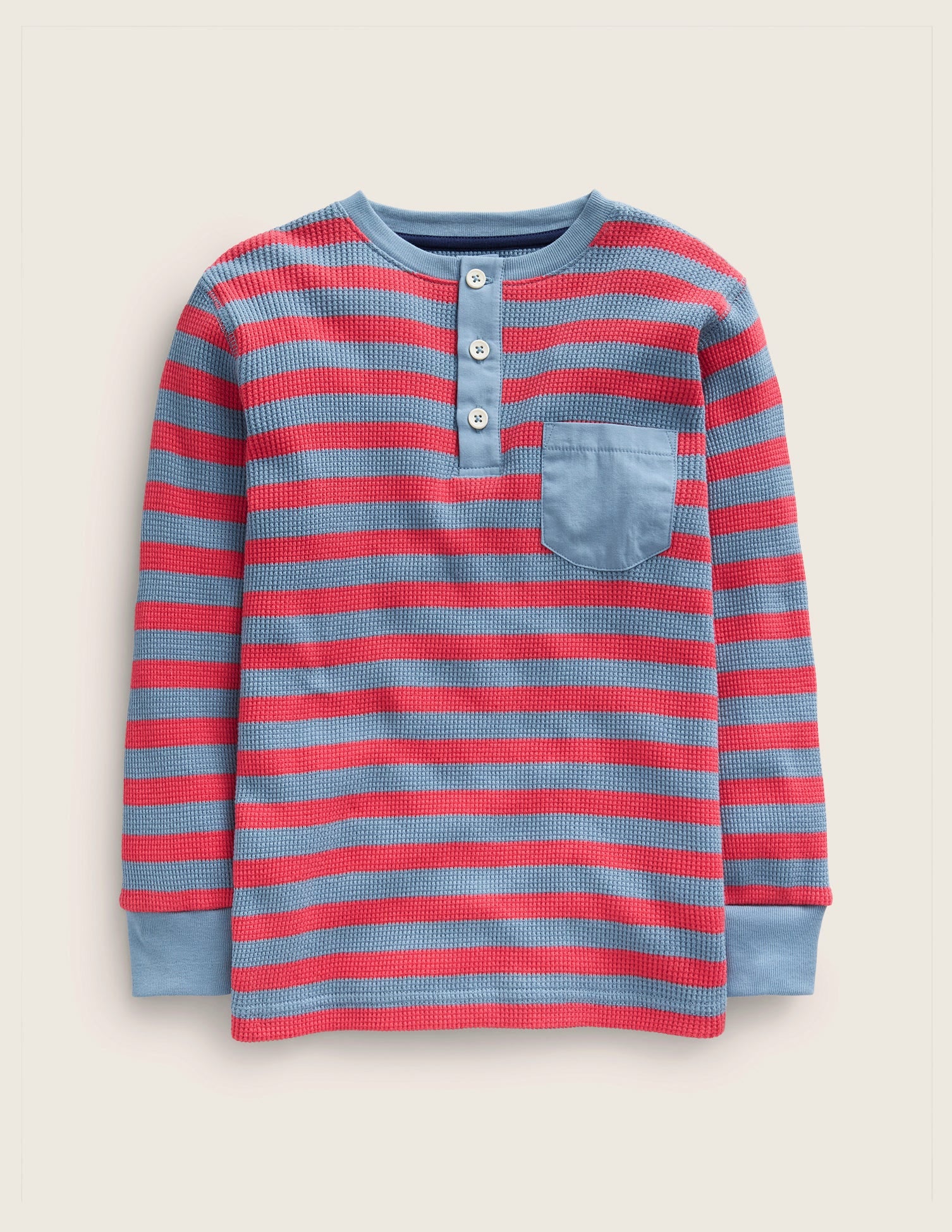 Waffle Henley T-Shirt-Jam/Pebble Blue-1