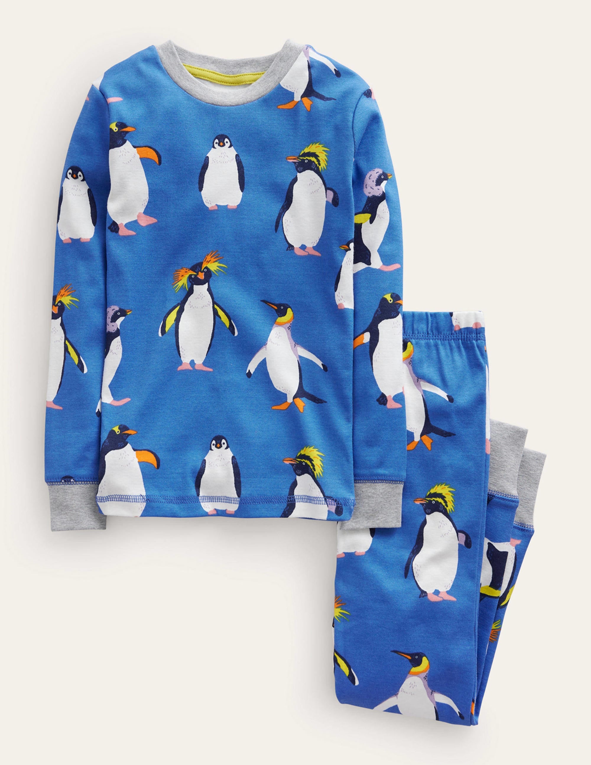 Snug Single Long John Pyjamas-Blue Penguins - Image 1