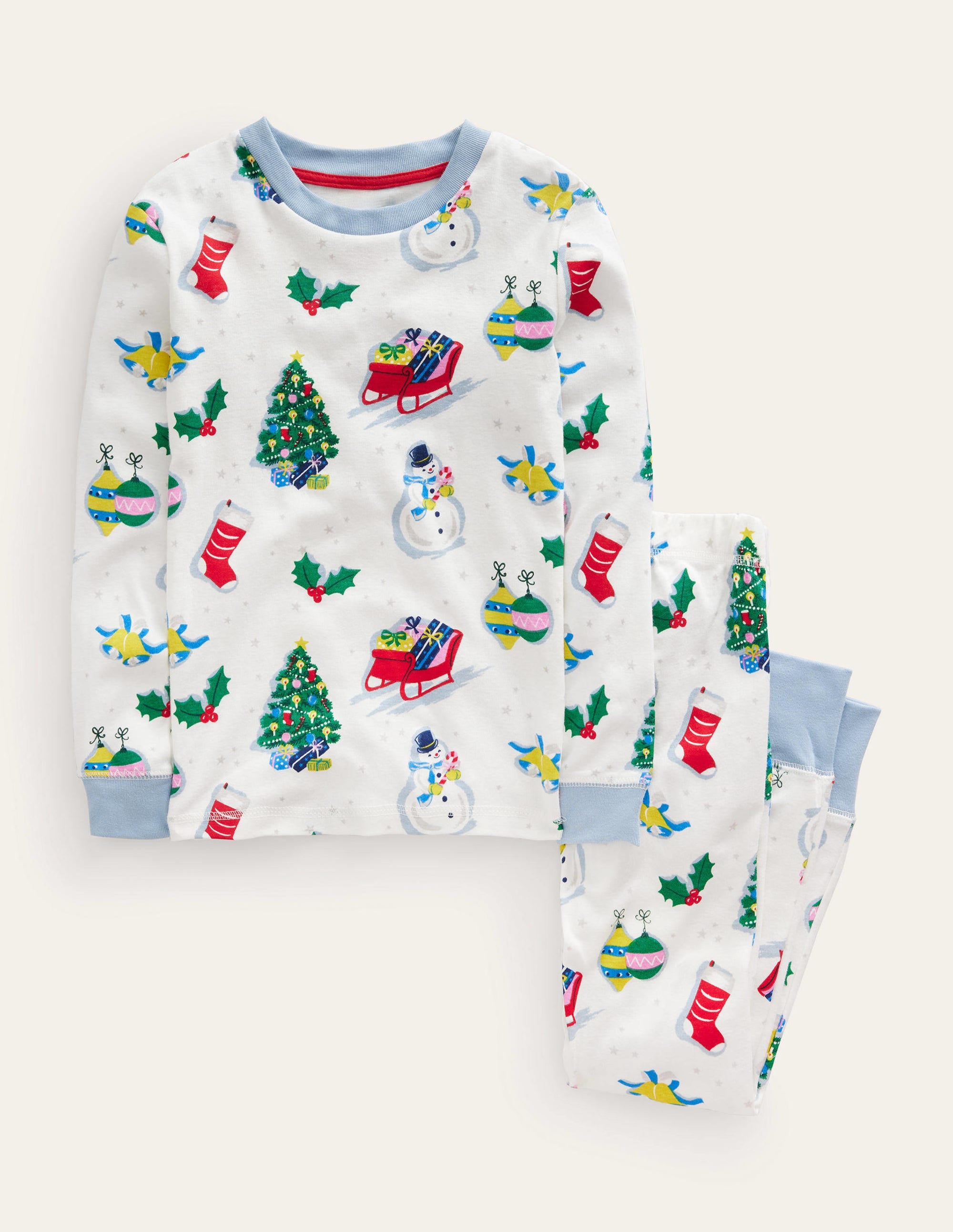 Snug Single Long John Pyjamas-Ivory Festive Fun - Image 1