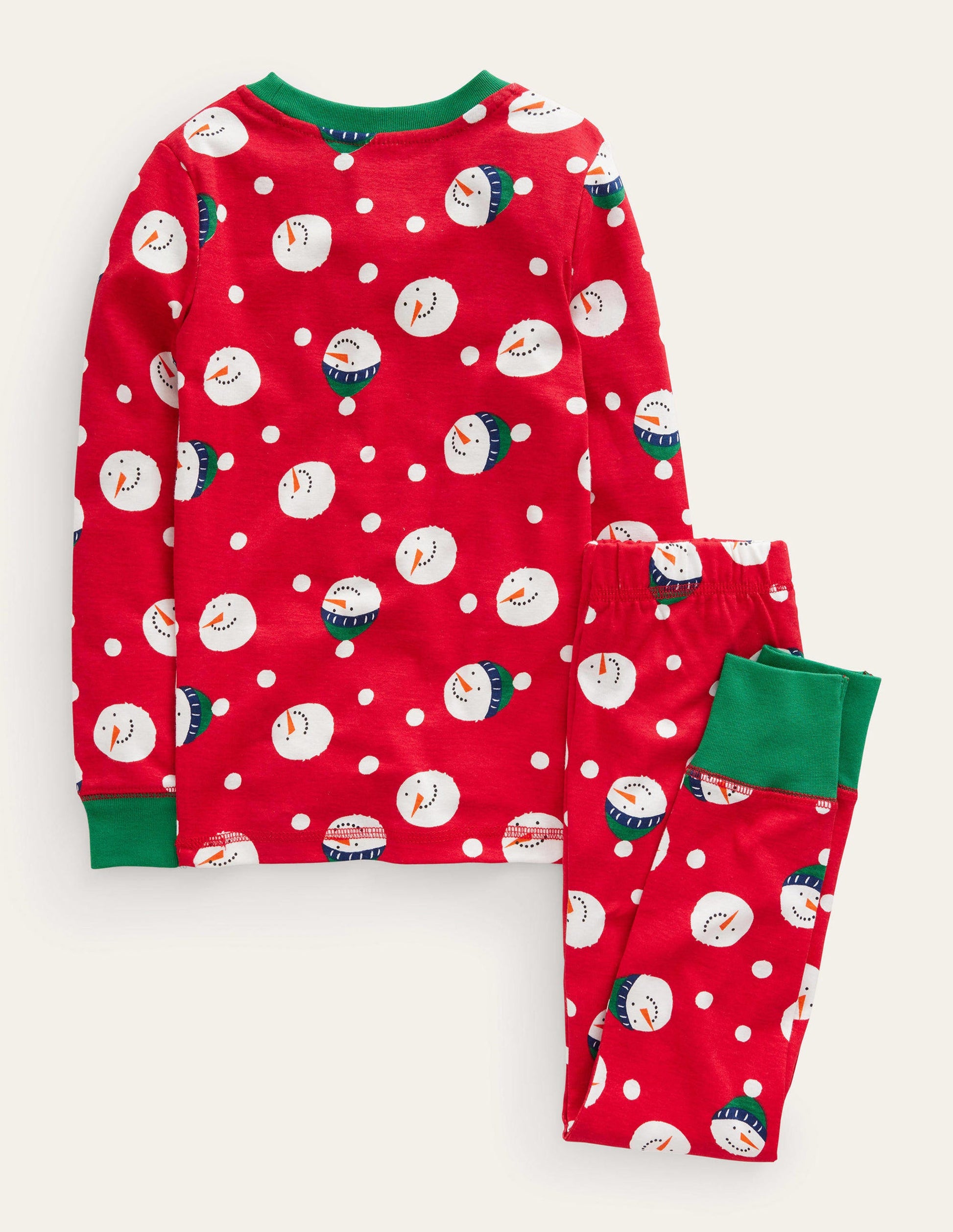 Snug Single Long John Pyjamas-Rockabilly Red Snowman Spot-2