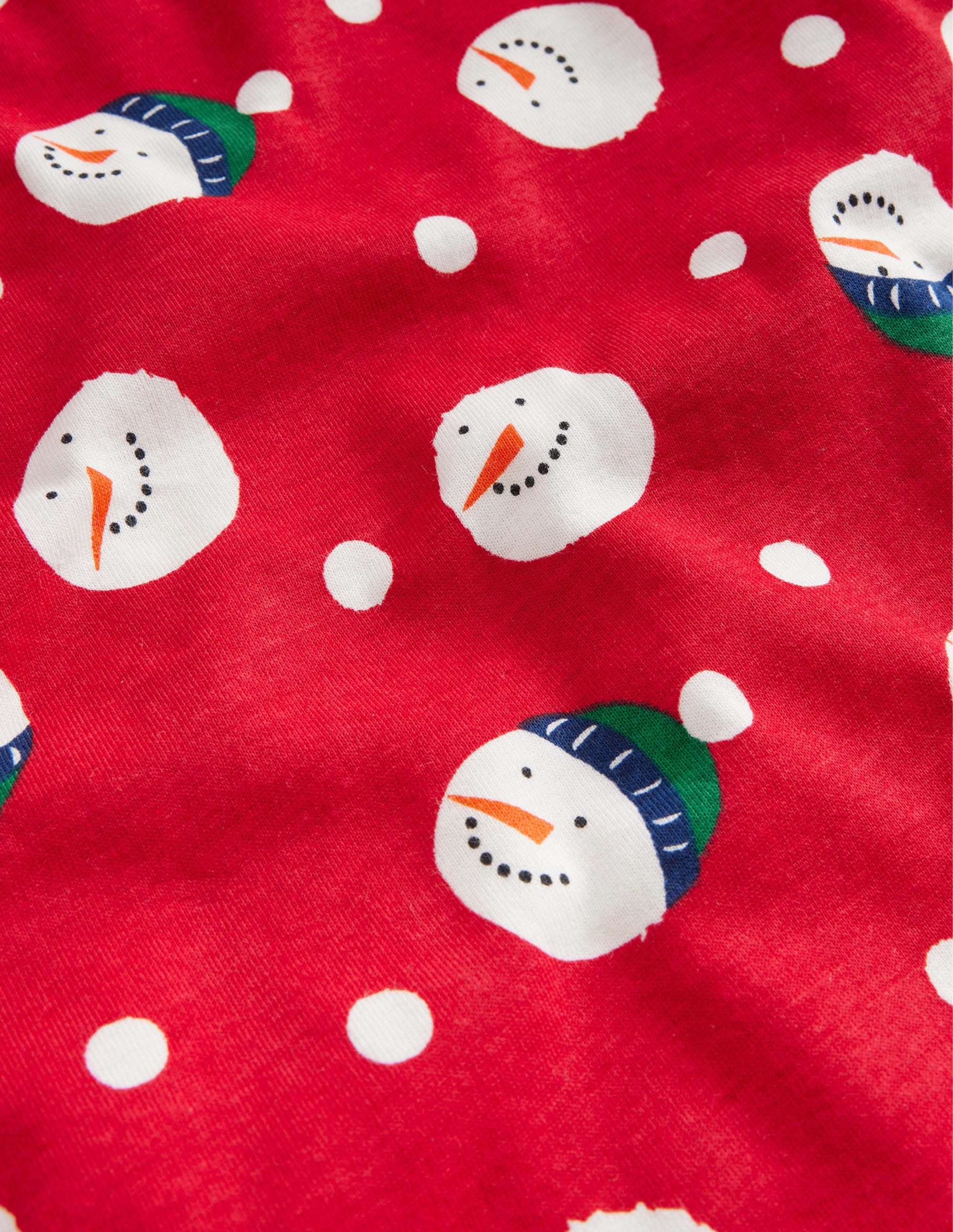 Snug Single Long John Pyjamas-Rockabilly Red Snowman Spot - Image 3