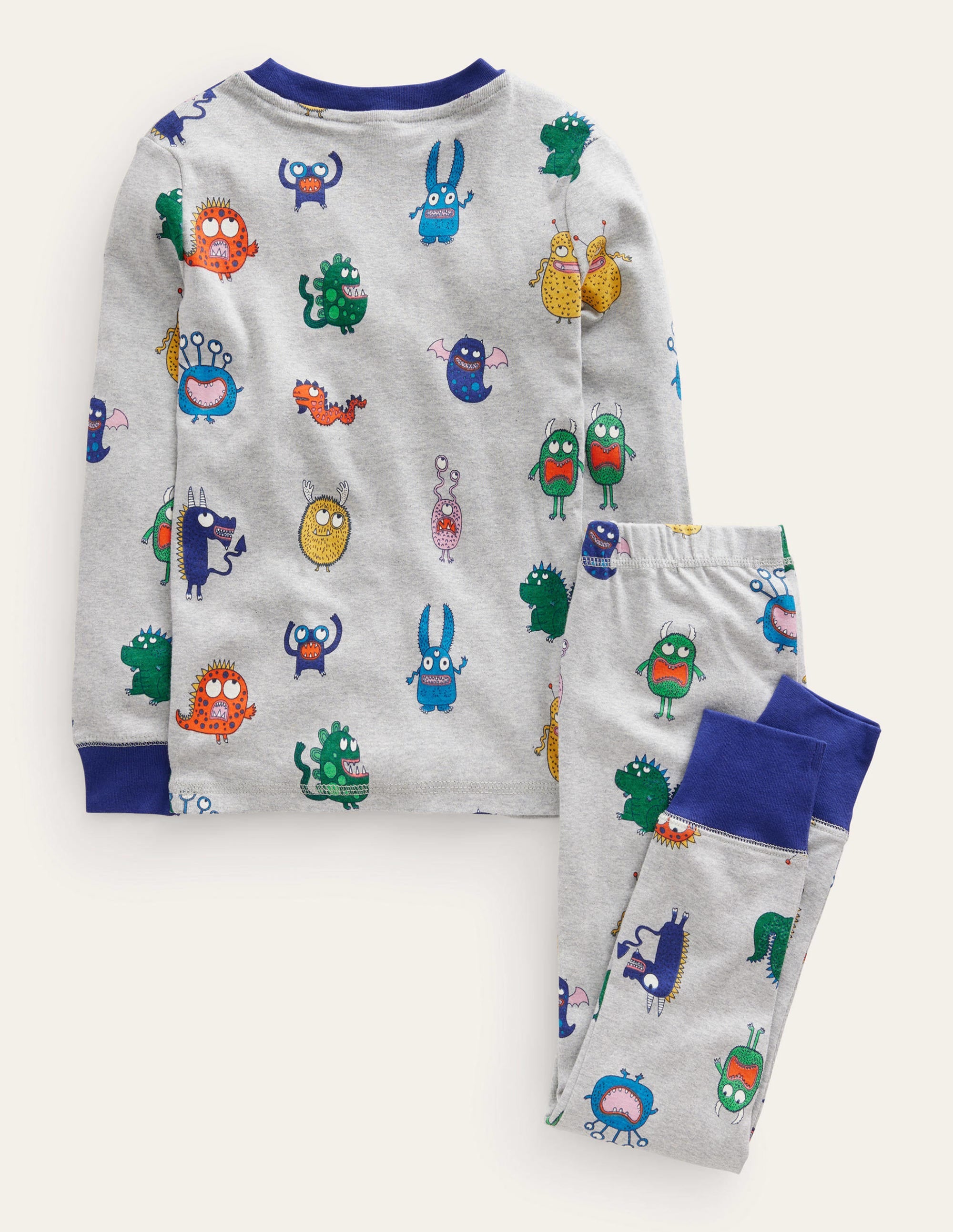 Snug Single Long John Pyjamas-Grey Marl Monsters - Image 2