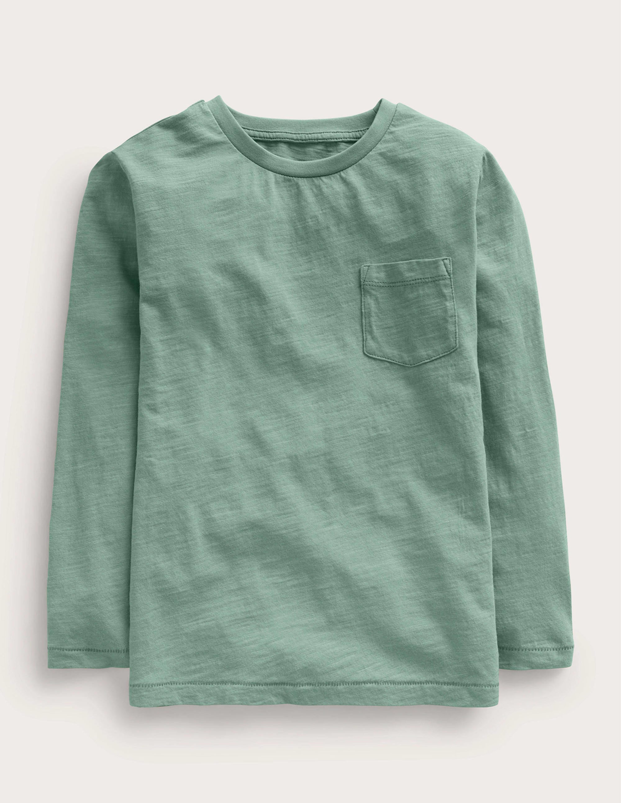 Long-sleeved Washed T-shirt-Green/White - Image 1