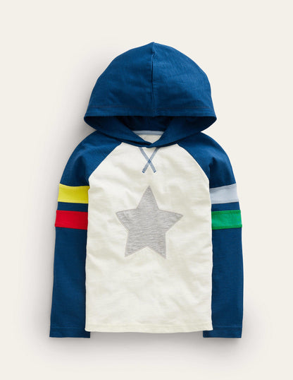 Hooded Logo Raglan T-shirt-Ivory/ Navy Star-2