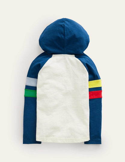 Hooded Logo Raglan T-shirt-Ivory/ Navy Star-3
