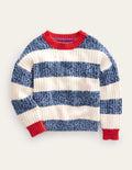 Ribbed Stripe Jumper-Navy Twist/Ecru Marl